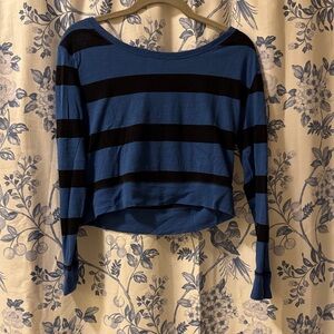 Vintage 2000s PINK Victoria's Secret Blue & Black Striped Long-Sleeve Crop Top